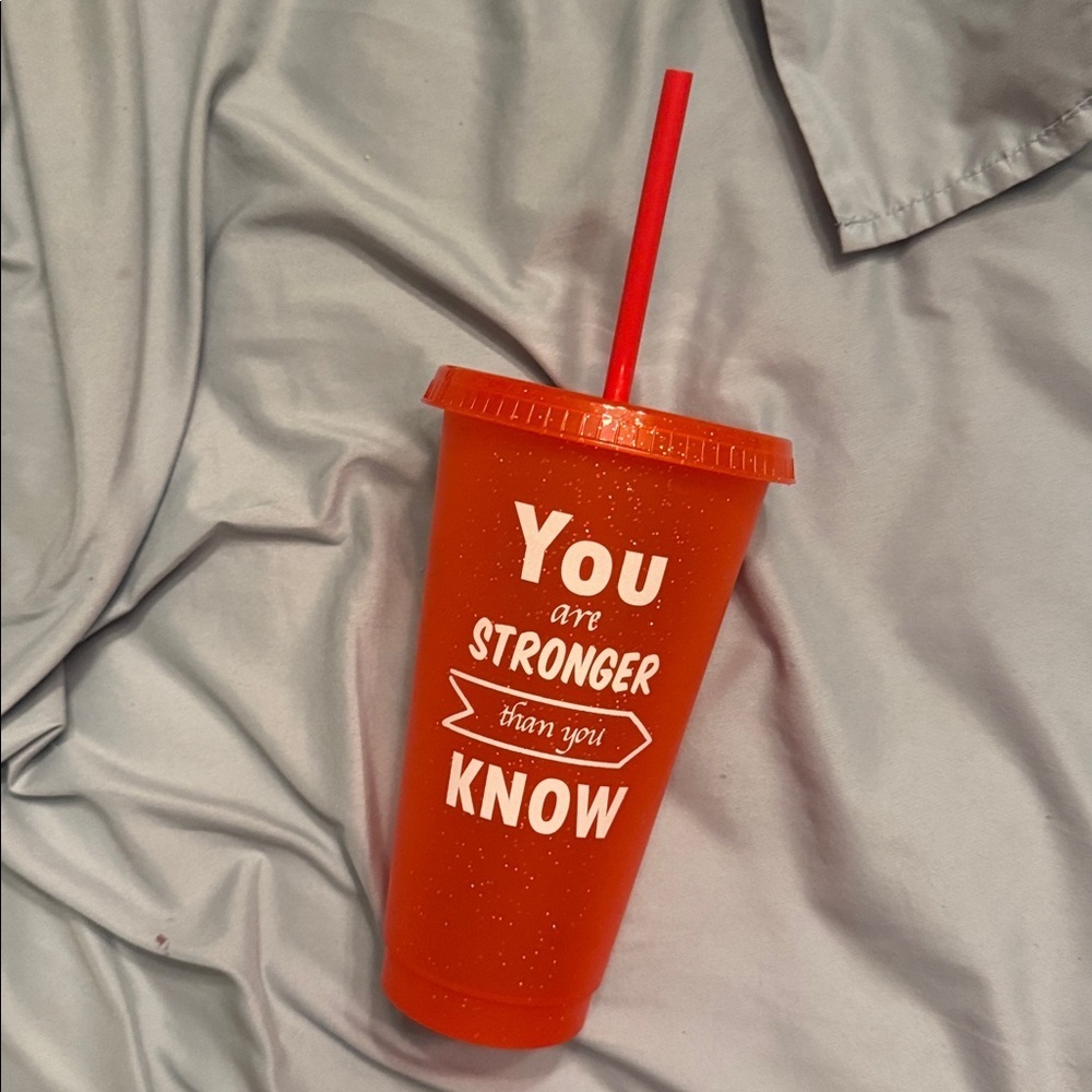 You are stronger than you know, red Glitter Tumbler Cup with straw